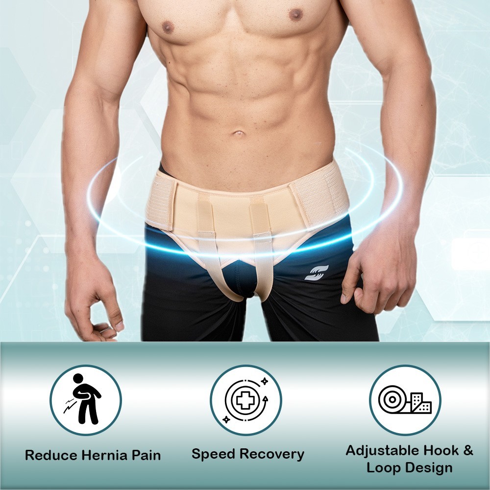 Groin Hernia Support for Men 2 Removable Compression Pad & Dual Adjustable strap