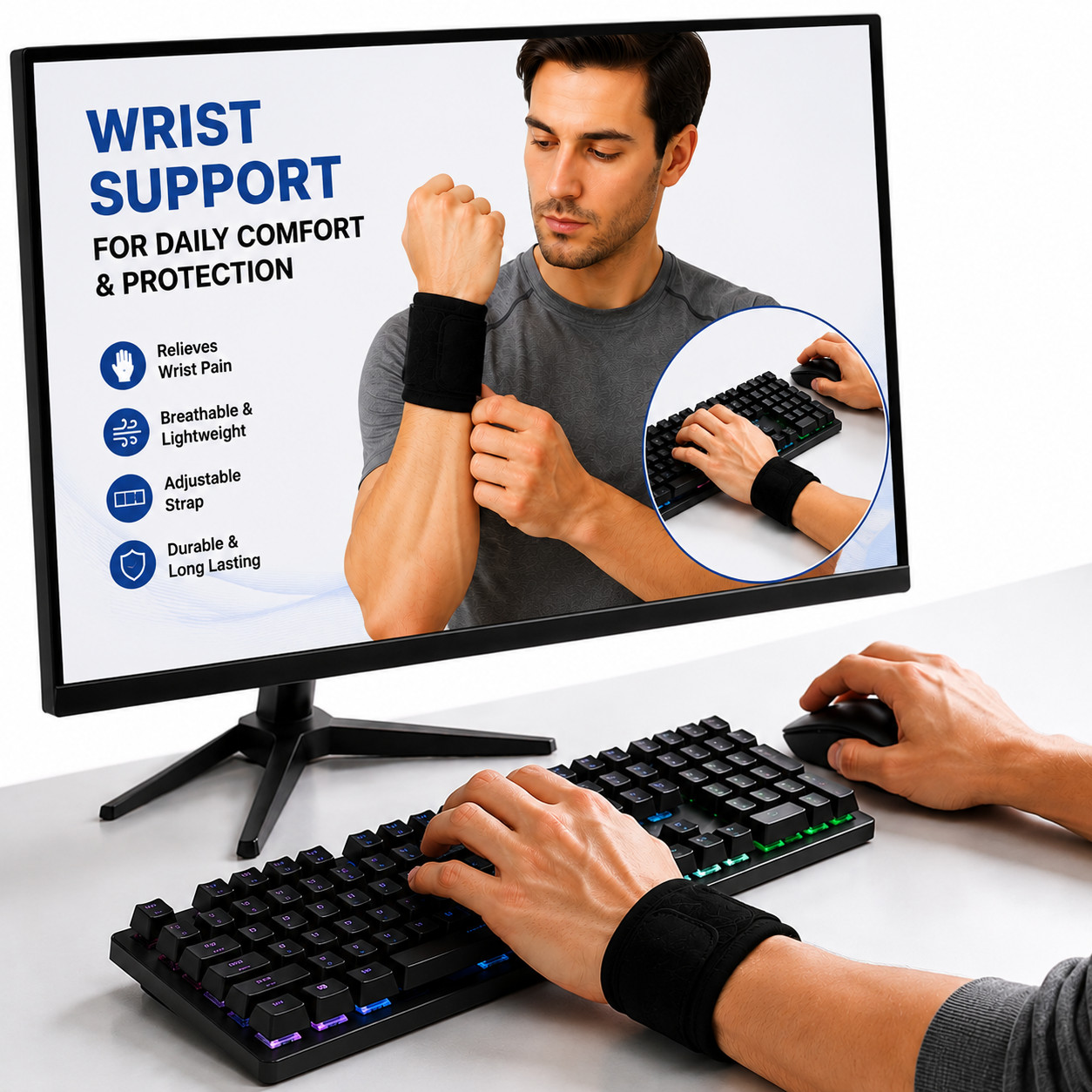 Wrist Brace Support Adjustable Compression Strap Wrap Hand Stabilizer