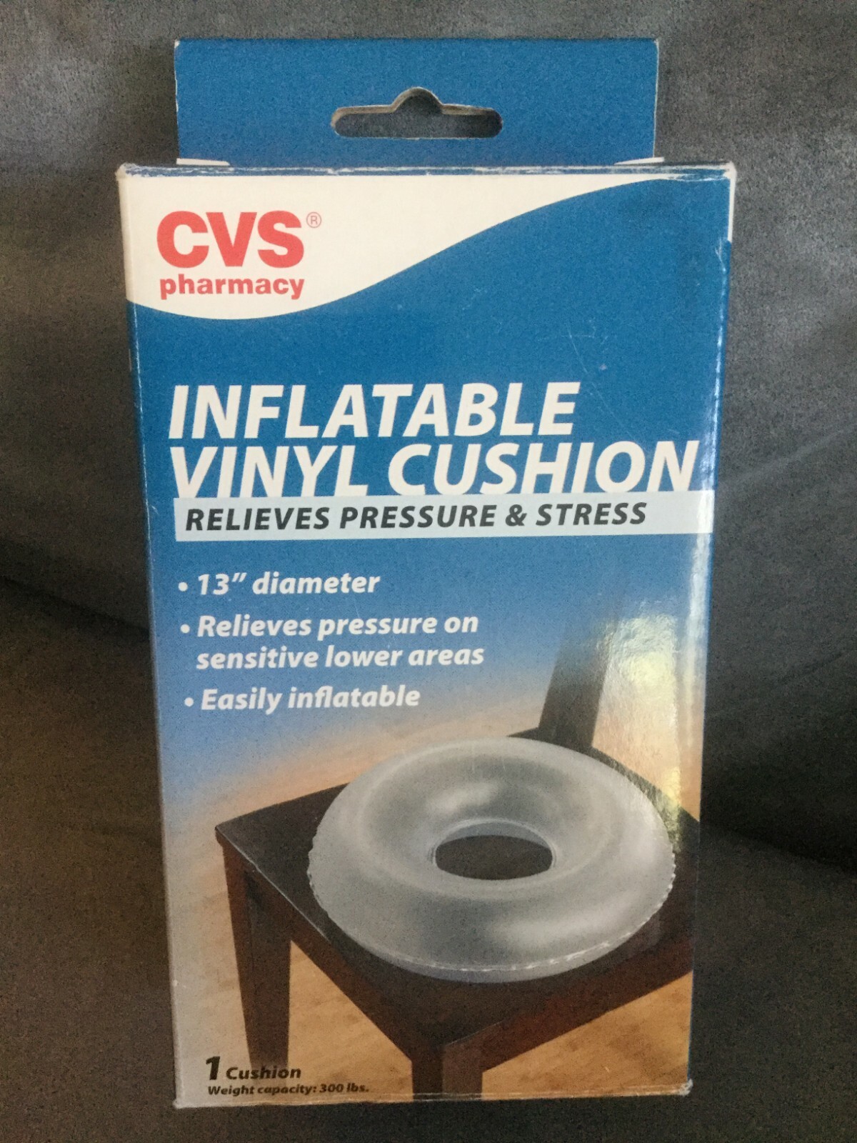 CVS INFLATABLE VINYL SEAT CUSHION 13″ DIAMETER RELIEVES PRESSURE – NEW IN BOX