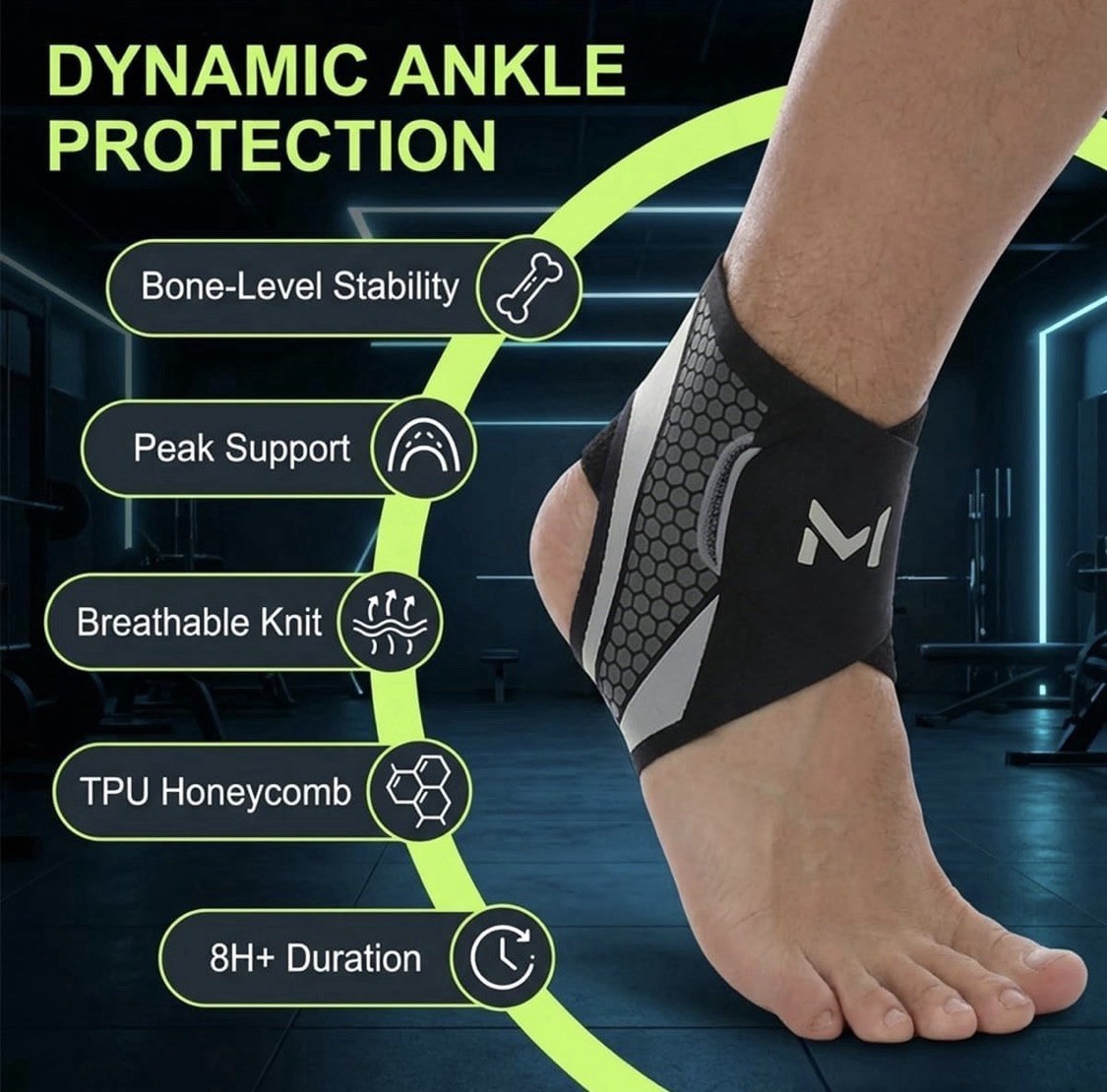 Easybos Ankle Brace TPU Honeycomb Protection Elastic Knit Black Size M
