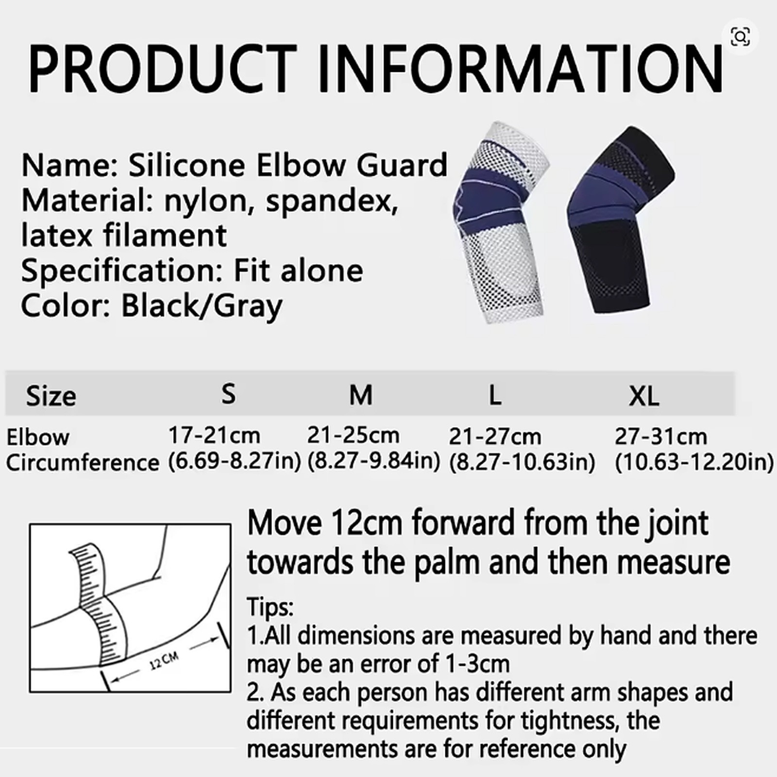 Elbow Brace Compression Sleeve Support Silicone Pad Arthritis Tendonitis Fitness
