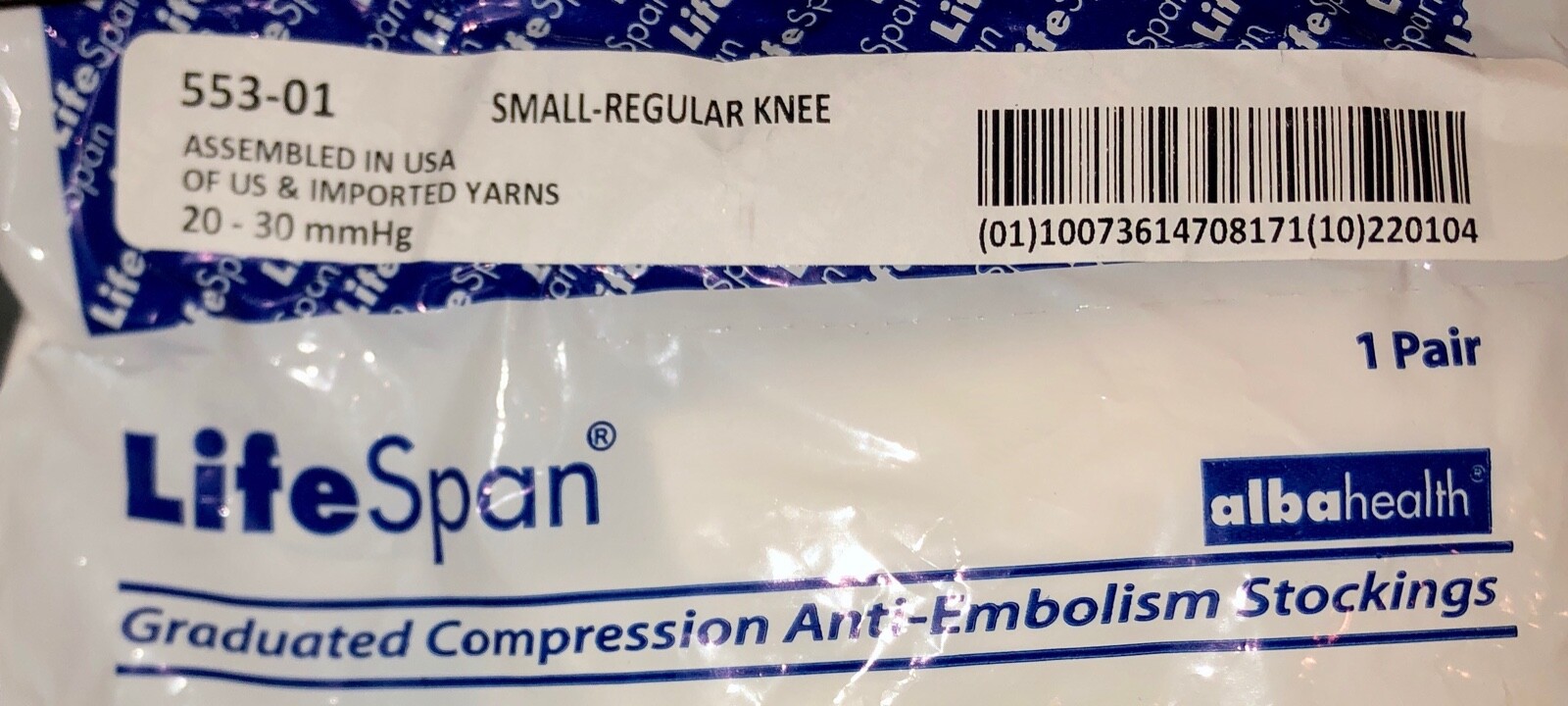 Albahealth LifeSpan Anti-embolism Stockings -small-reg-Knee-ref 553-01