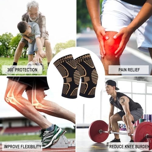 2x Knee Sleeves Copper Silver Compression Brace Support Sport Joint Injury Pain