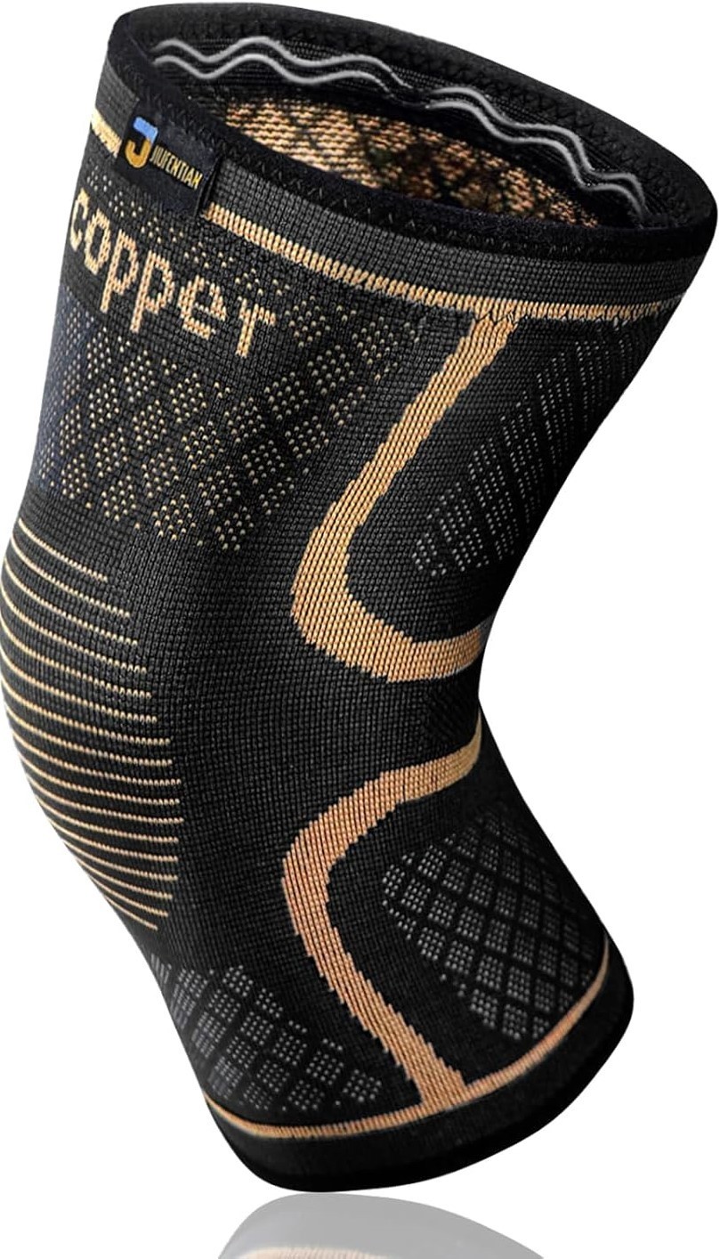 JIUFENTIAN Unisex Compression COPPER Knee Brace Black/Brown Small
