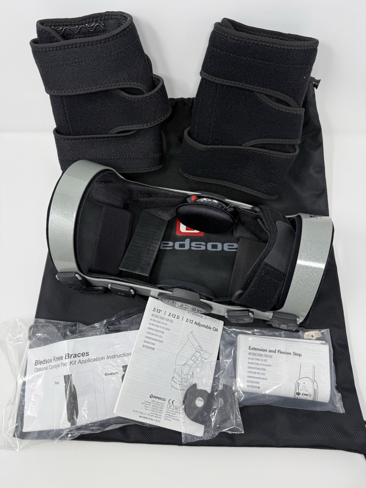 Bledsoe Z-12 Adjustable OA Knee Brace w/ Accessories Drawstring Bag Pads