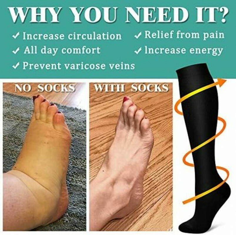 (3 Pairs) S-XL Compression Socks Knee High 20-30mmHg Graduated Mens Womens