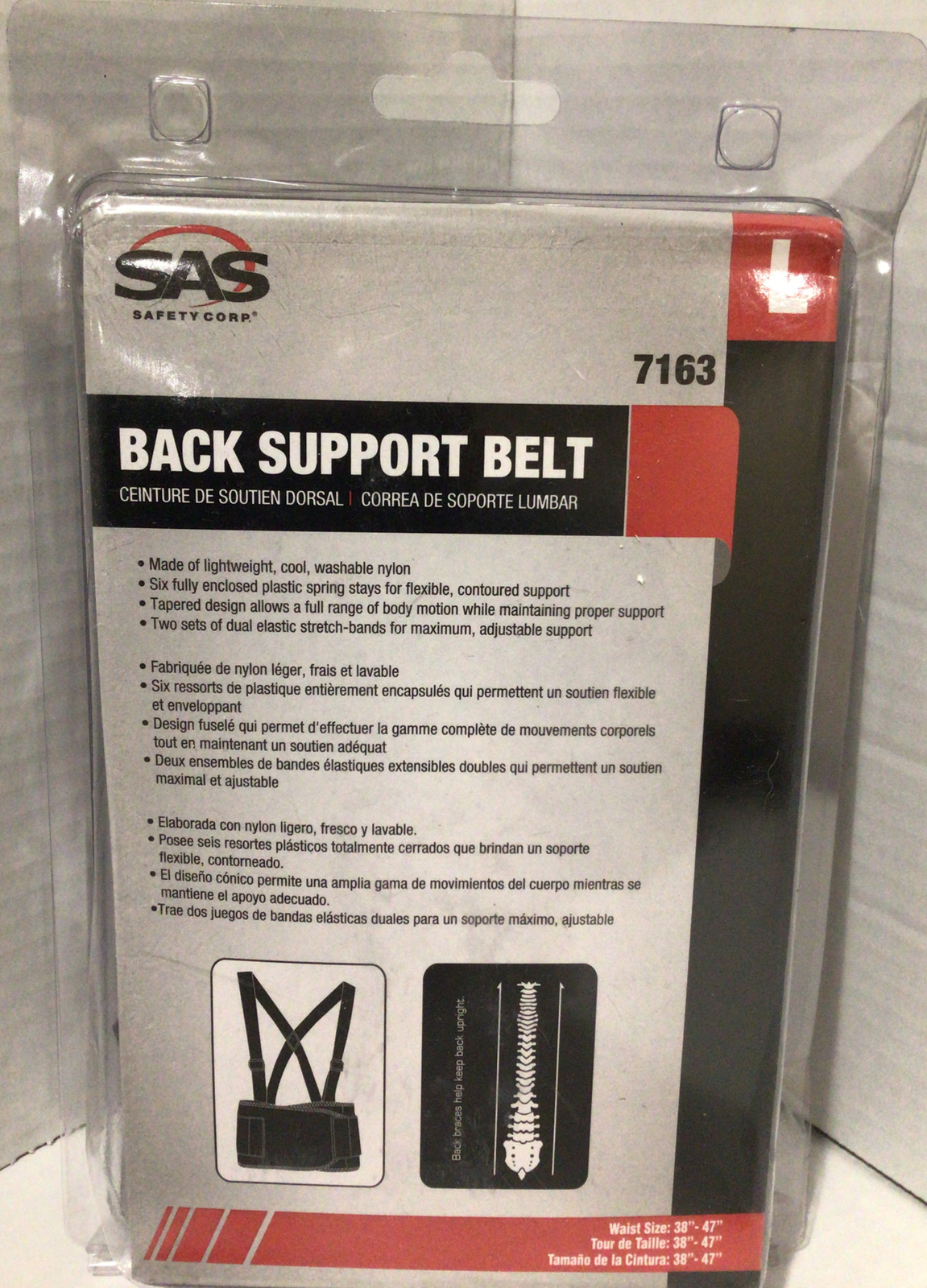 SAS Safety 7163 38″-47″ Inch Deluxe Back Support Belt, Large