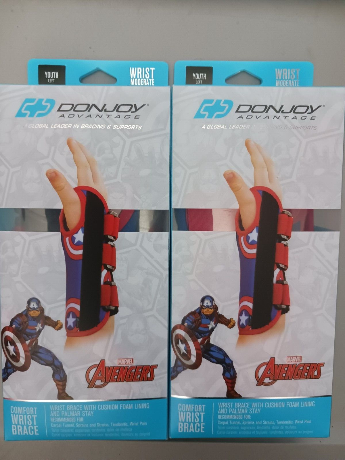 2 Pk Marvels Captain America DonJoy Adv Comfort Left Wrist Brace Youth/Teen New