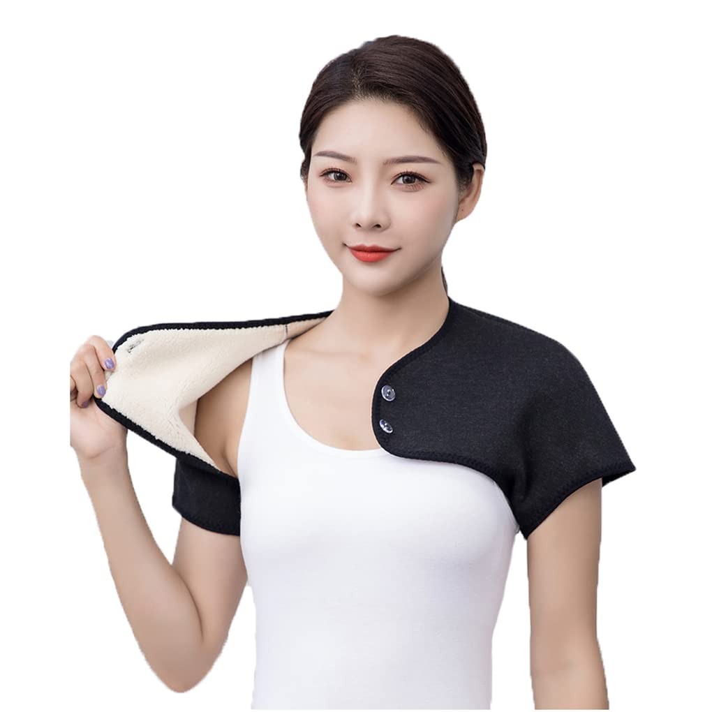 Winter Thermal Fleece Lining Shoulder Warmer Elderly Men Women Large, Black
