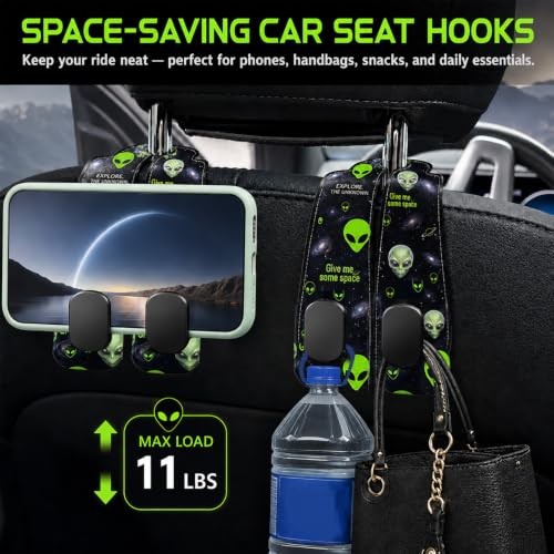 2 Pack Spooky Bat Car Headrest Hooks for Purse Bag Seat Back Hanger | Goth Frog