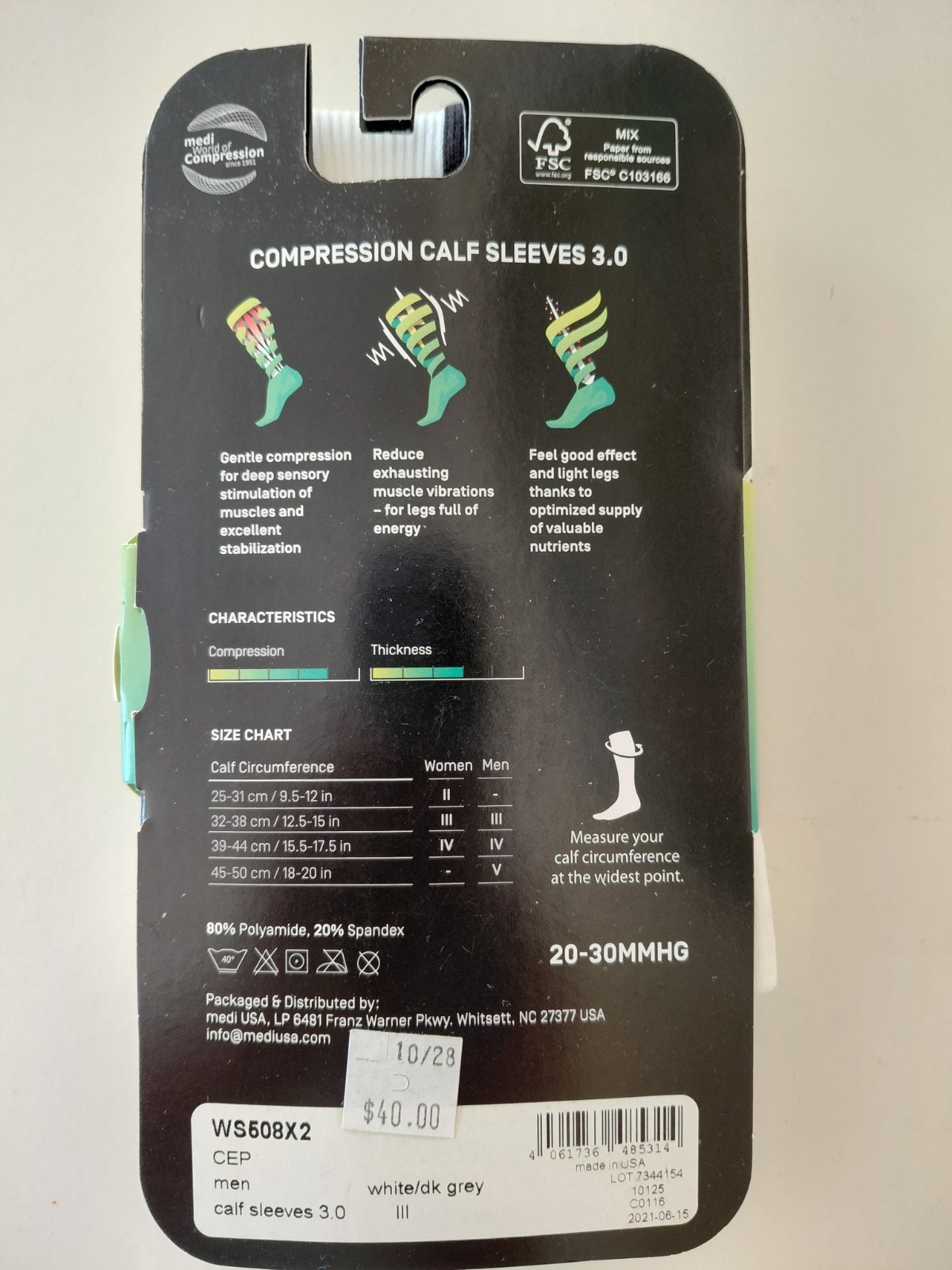 CEP Compression Calf Sleeves 3.0 NIP Size III 20-30mmhg 12.5-15″ Calf Men Women