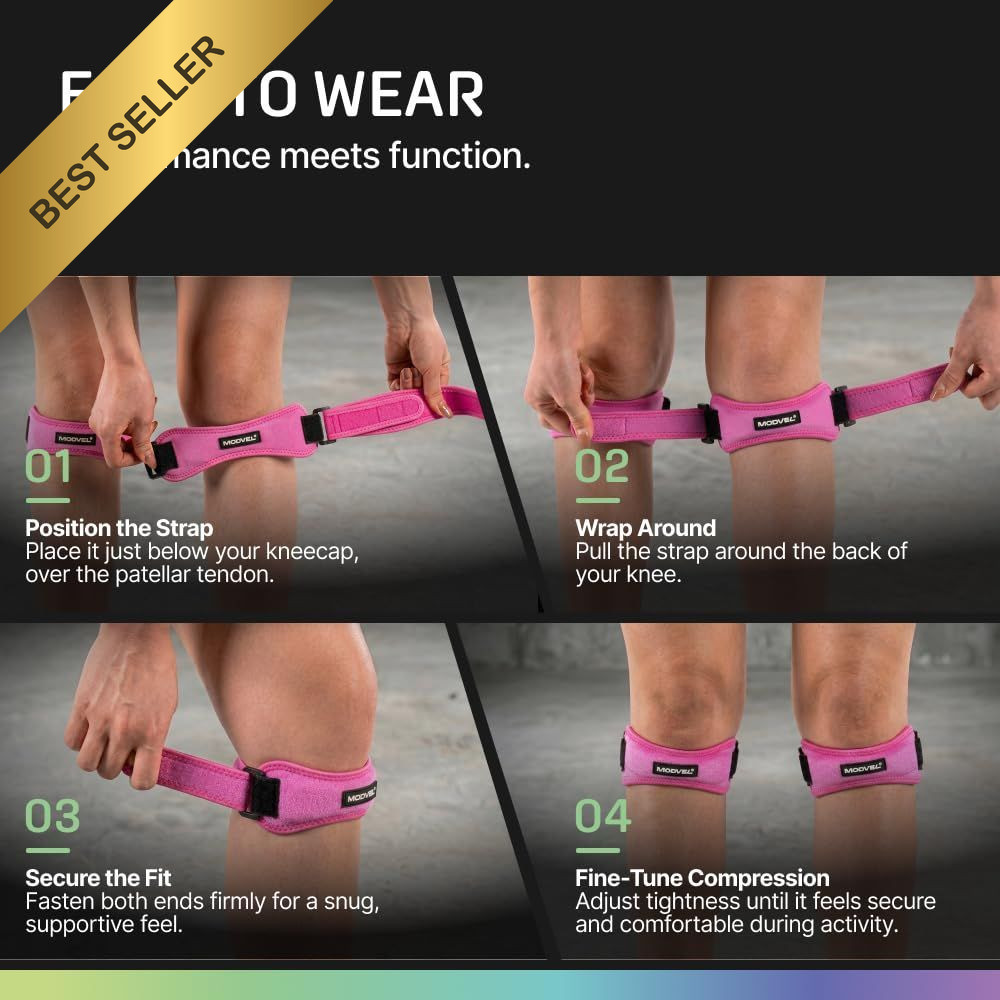 Modvel 2 Pack Patella Tendon Support Strap Knee Brace Band for Pain Relief Worko