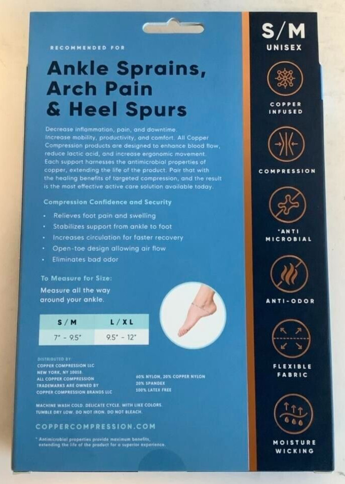 NEW Copper Compression CCCFS/BS3 Copper Infused SMALL/MEDIUM Foot Sleeve
