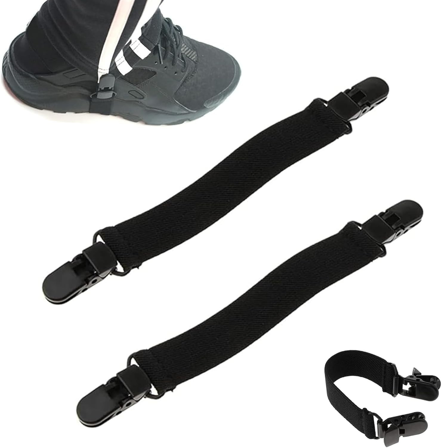 2 Pcs Boot Straps Boot Clip Elastic Pant Leg Straps for Men Women,Black