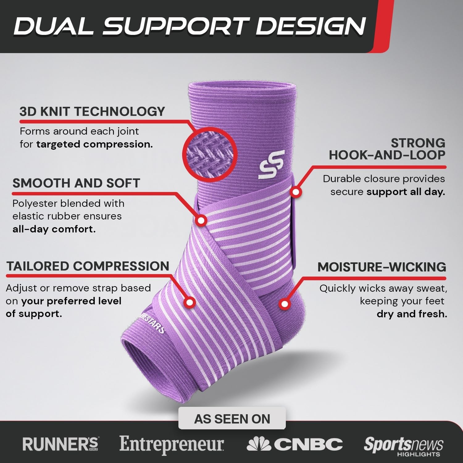 Sleeve Stars Ankle Brace for Women & Men, Wrap Medium, Light Purple