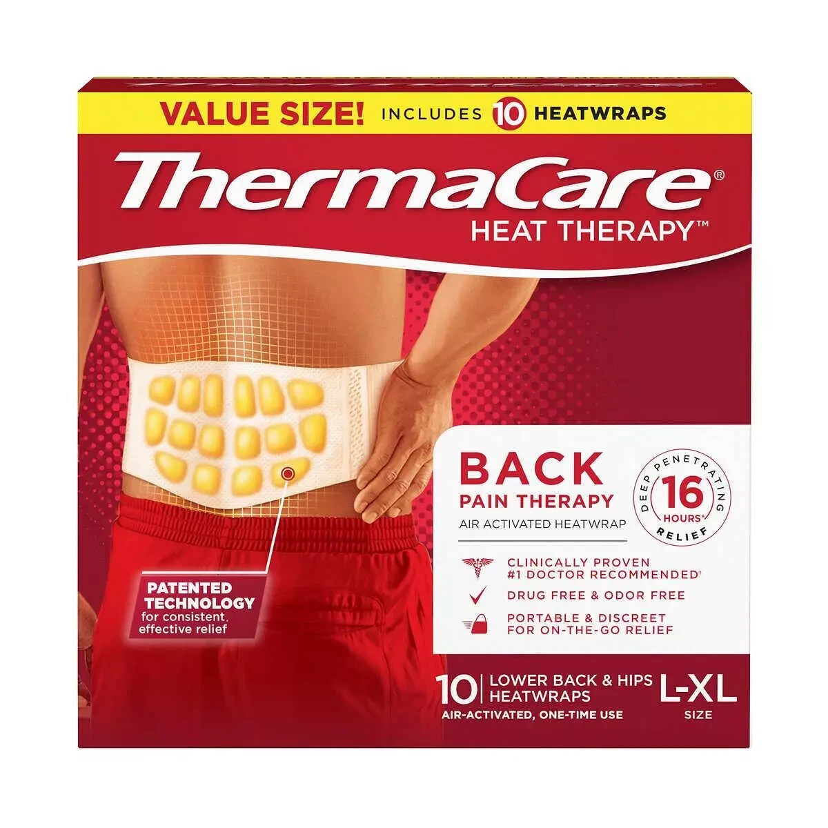 ThermaCare Lower Back And Hip L/XL, 10 HeatWraps free shipping
