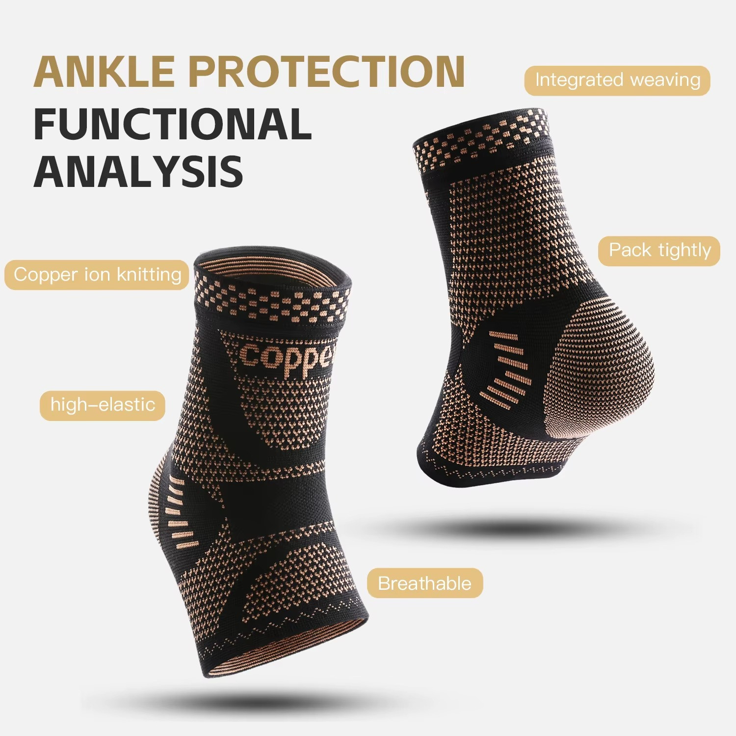 Copper Ankle Support Brace Compression Sleeve Socks Elastic Foot Pain Relief