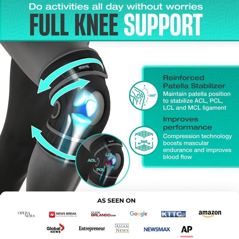 Modvel ELITE Knee Brace With Side Stabilizers & Patella Gel Pads for Maximum …