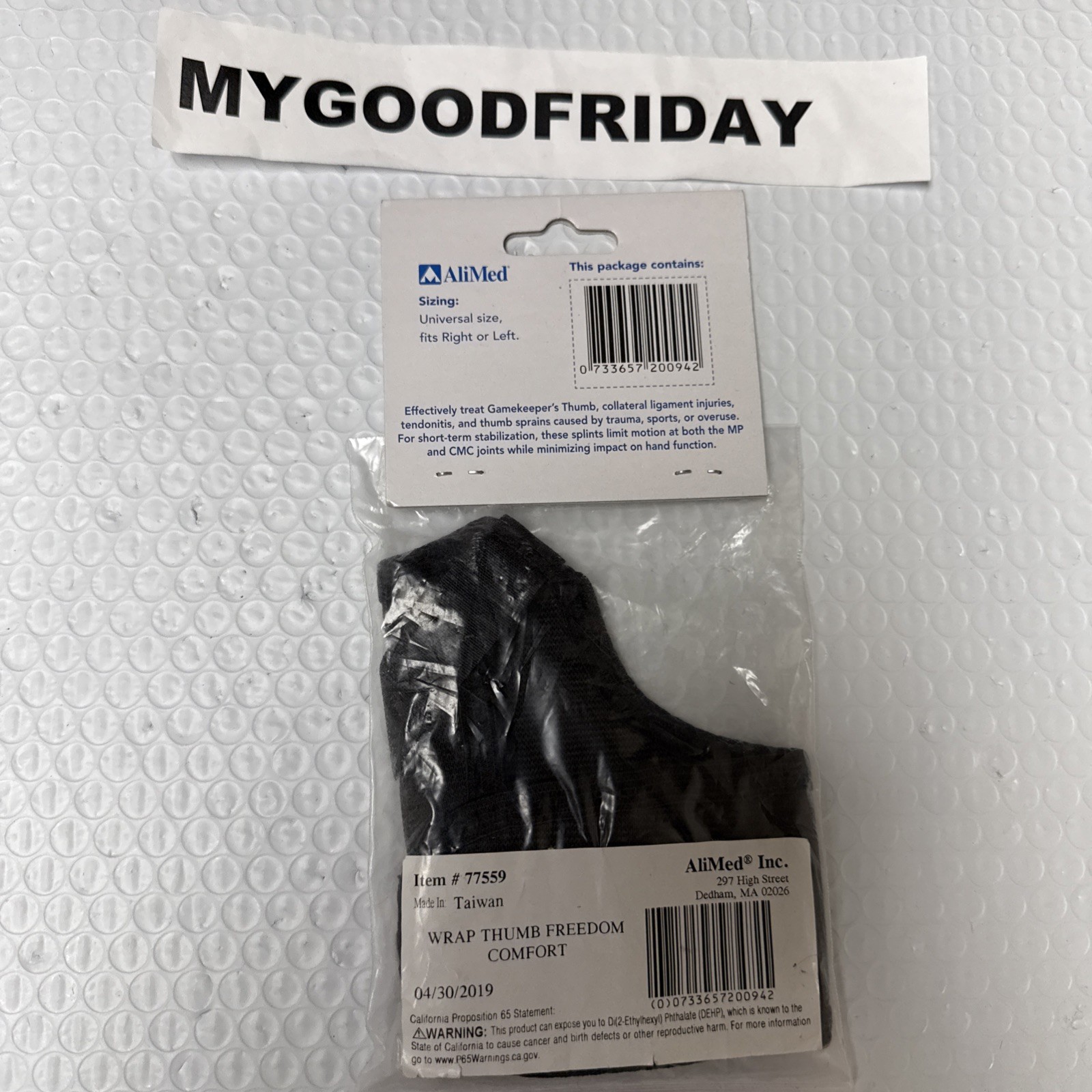 AliMed Freedom Comfort Thumb Wrap ( Metal Stay Thumb Splint For Thumb Injuries