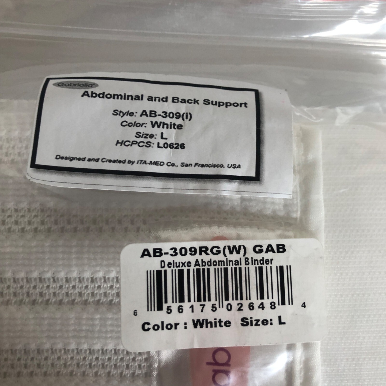 Gabrialla Abdominal and Back Support Binder Size Large 9in White Slimming NEW