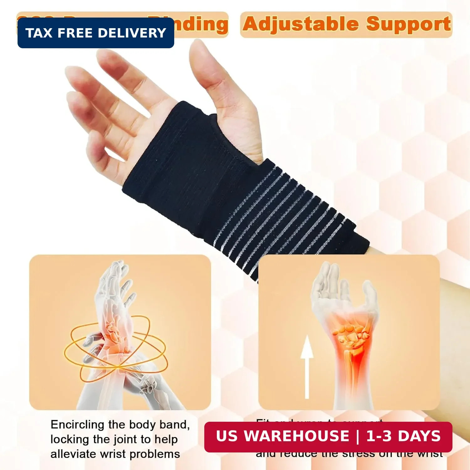 WOXVM 2 Pack Wrist Brace, Compression Wrist Support Splint for Women Men, Adjust