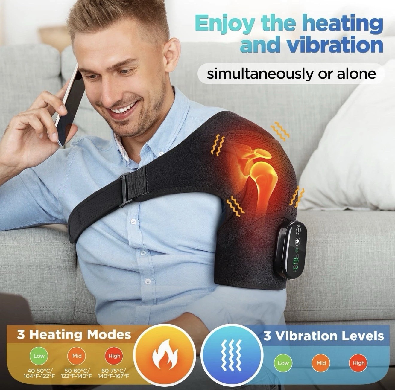 Cordless Portable Shoulder Heating Pad Massager, Heating Vibration Shoulder …