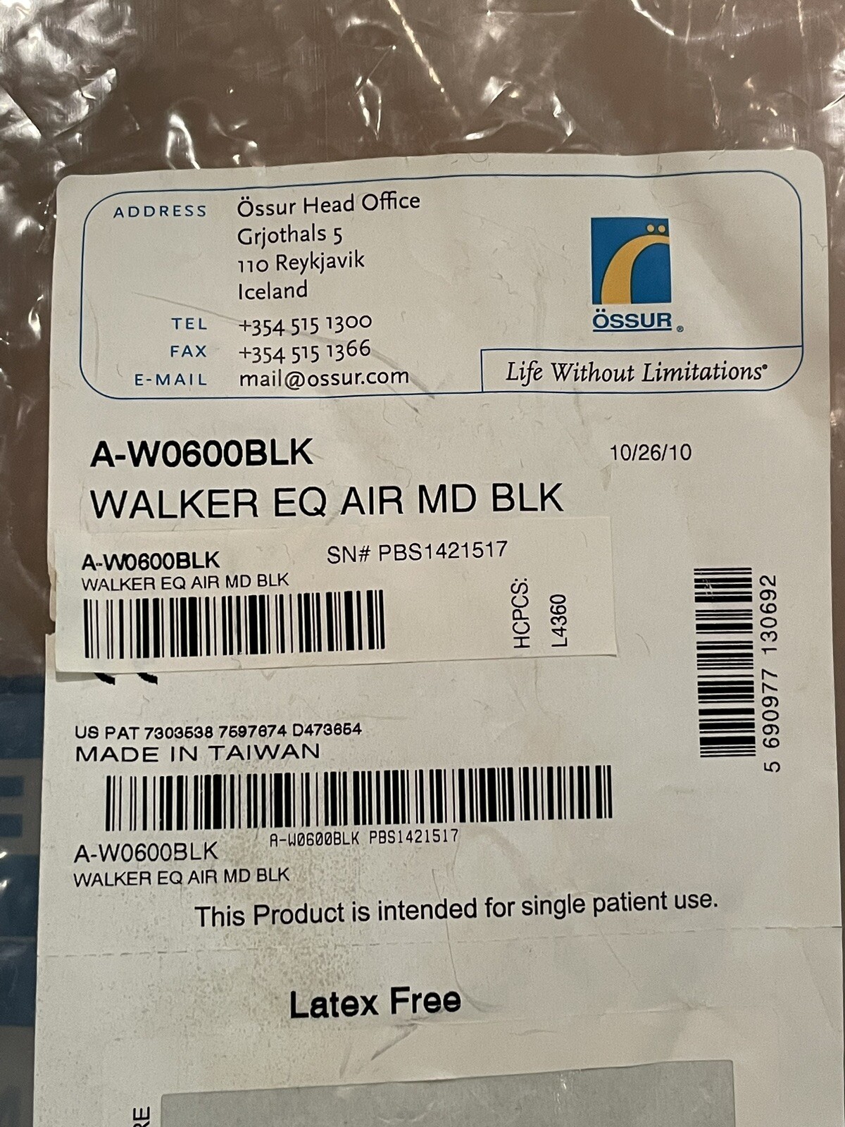 Ossur Walker EQ Air MD Black A-W0600BLK NEW Walker Fracture Boot – Full Size