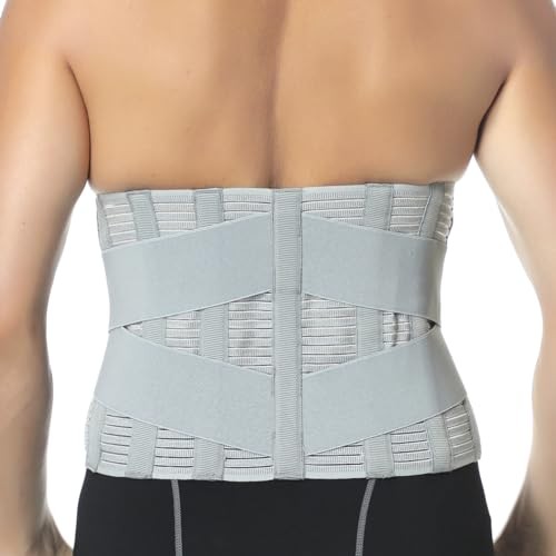 Adjustable Compression Back Brace Lumbar Support Belt, Size XXL Grey
