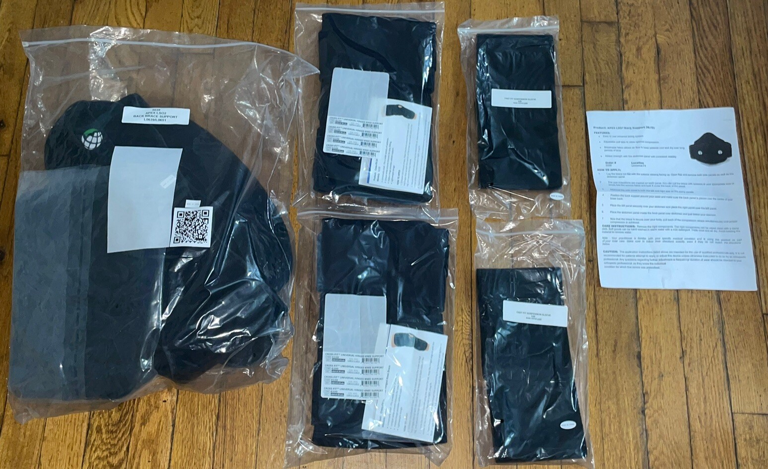 Lot Of 5 Apex LSO2 Back Brace Support/2 Knee Braces/2 Suspension Sleeves New