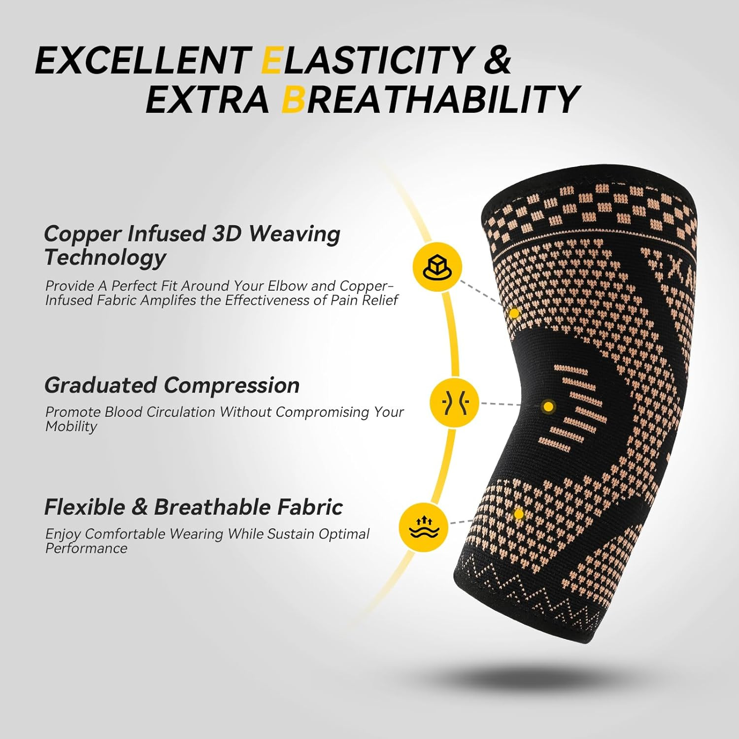 Copper Elbow Compression Sleeve, 2 Pack Elbow Brace for Tendonitis and Tennis…