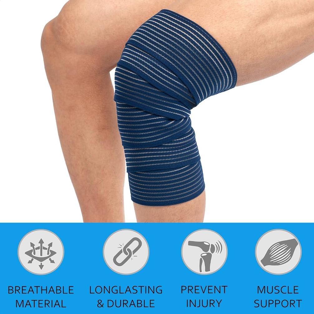 Extra Long Elastic Knee Wrap Compression Bandage Brace XX-Large, Navy Blue