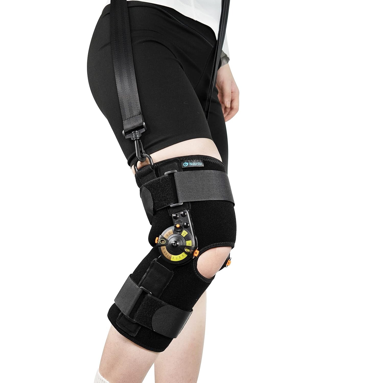 Hinged ROM Knee Brace with Shoulder Strap, Side Stabilizers & Locking Dials, …