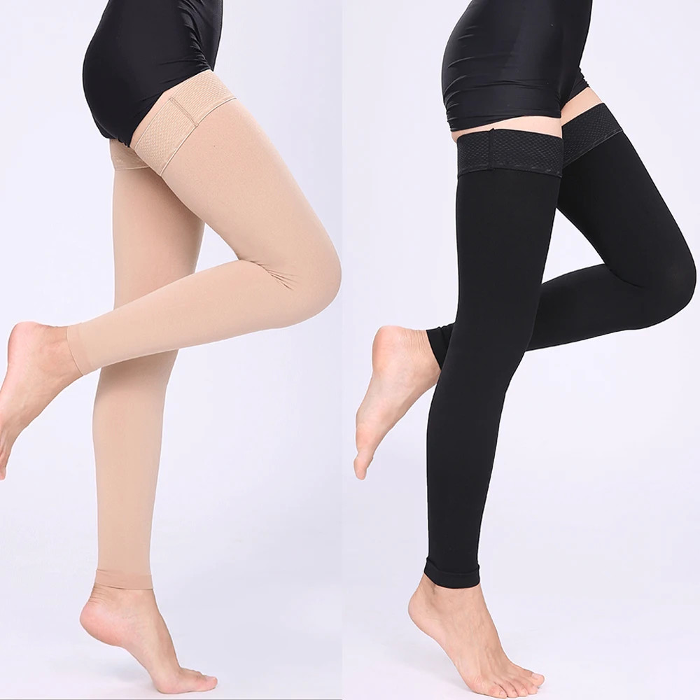 1Pair Thigh High Compression Stockings for Women Men –Footless with Silicone