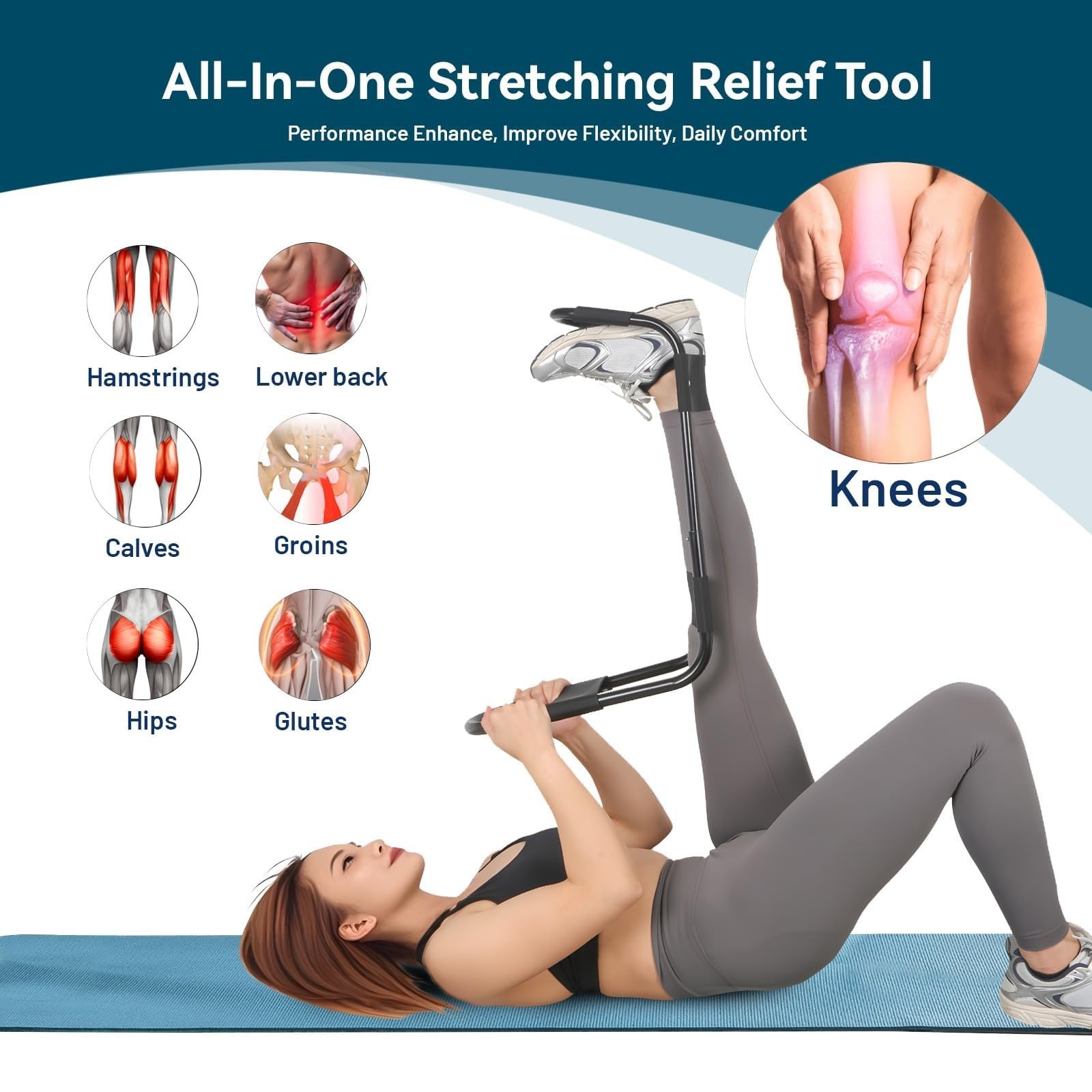 Hamstring Stretcher & Knee Extension Device for Lower Back, Hip & Calf Relief