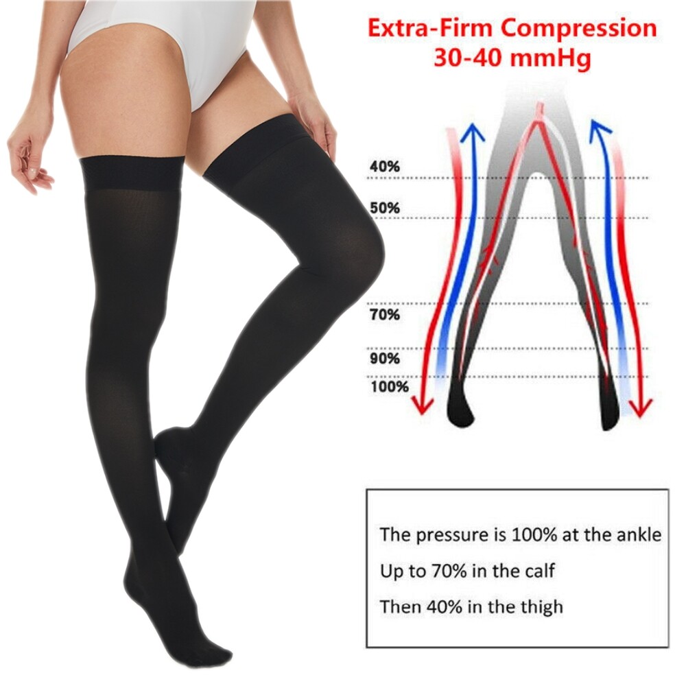 Thigh High Compression Stockings 20-30mmHg Women Men Medical Edema Travel Flight