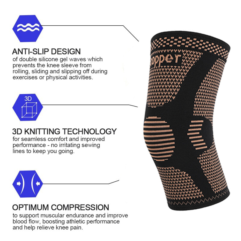 Copper Knee Brace Compression Sleeve Support Joint Arthritis Pain Relief Sports