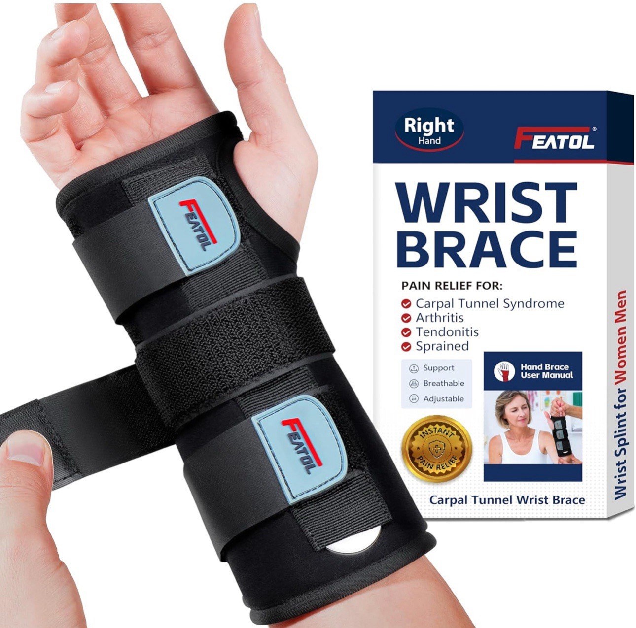 FEATOL Wrist Brace, FSA HSA Eligible Hand Brace, Carpal Tunnel Wrist Splint NEW