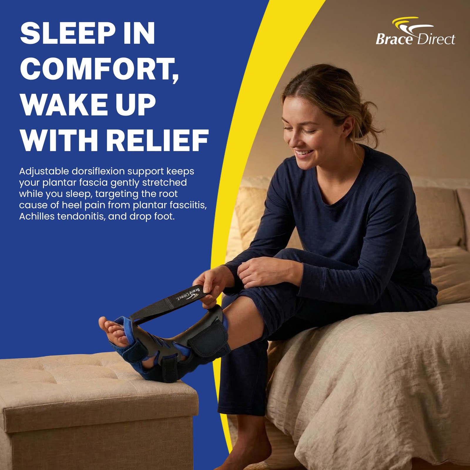 Brace Direct Night Splint for Plantar Fasciitis Heel Pain & Drop Foot