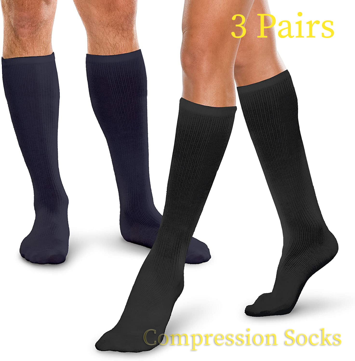 3 Pairs Compression Socks Knee High 15-20mmHg Energy Support Recover Stockings