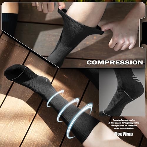 6 Pair Bamboo Viscose Crew Compression Socks For Men Women, 9-13 6 Pairs Black