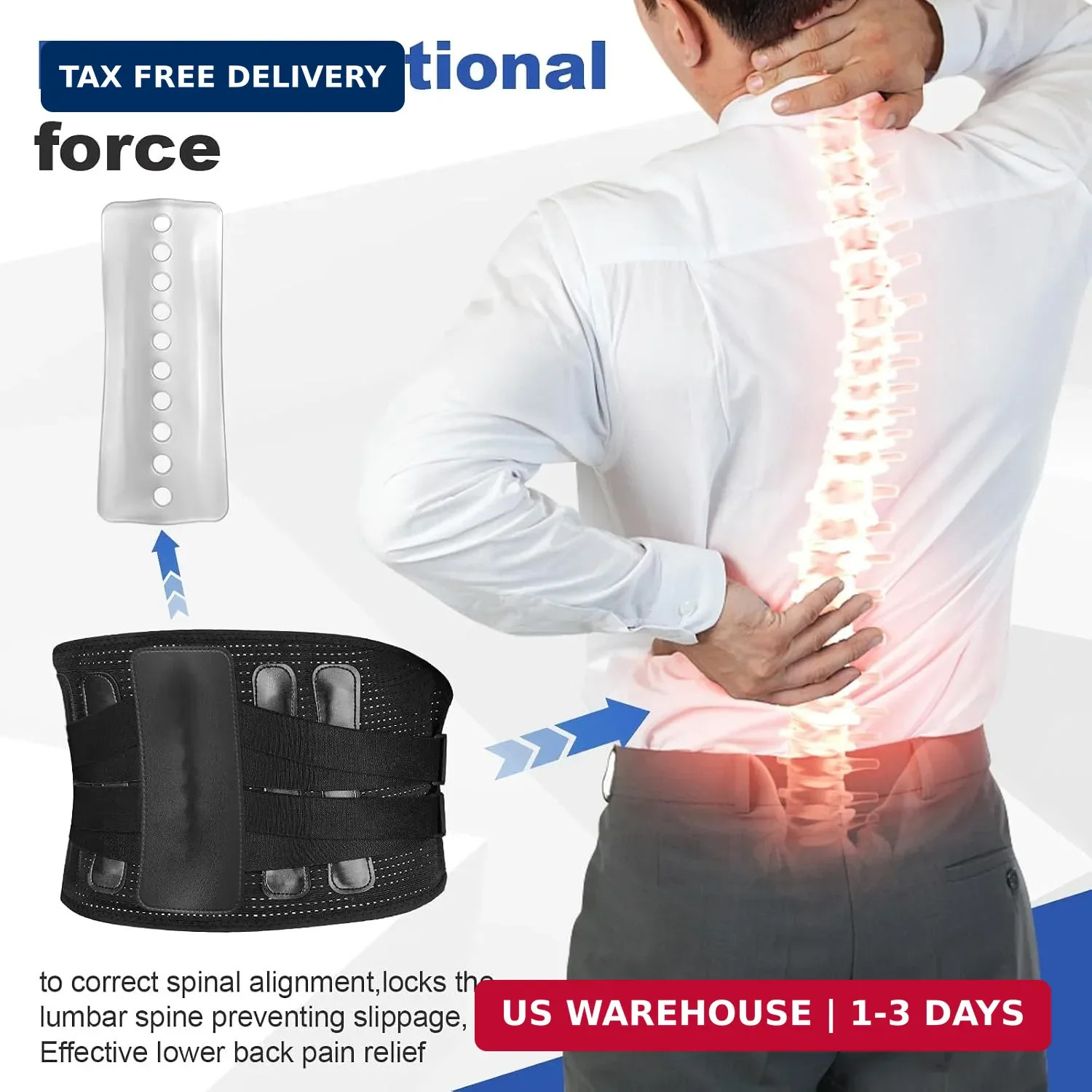 Back Brace, Adjustable Lumbar Support Belt for Men and Women | Heavy Duty Compre
