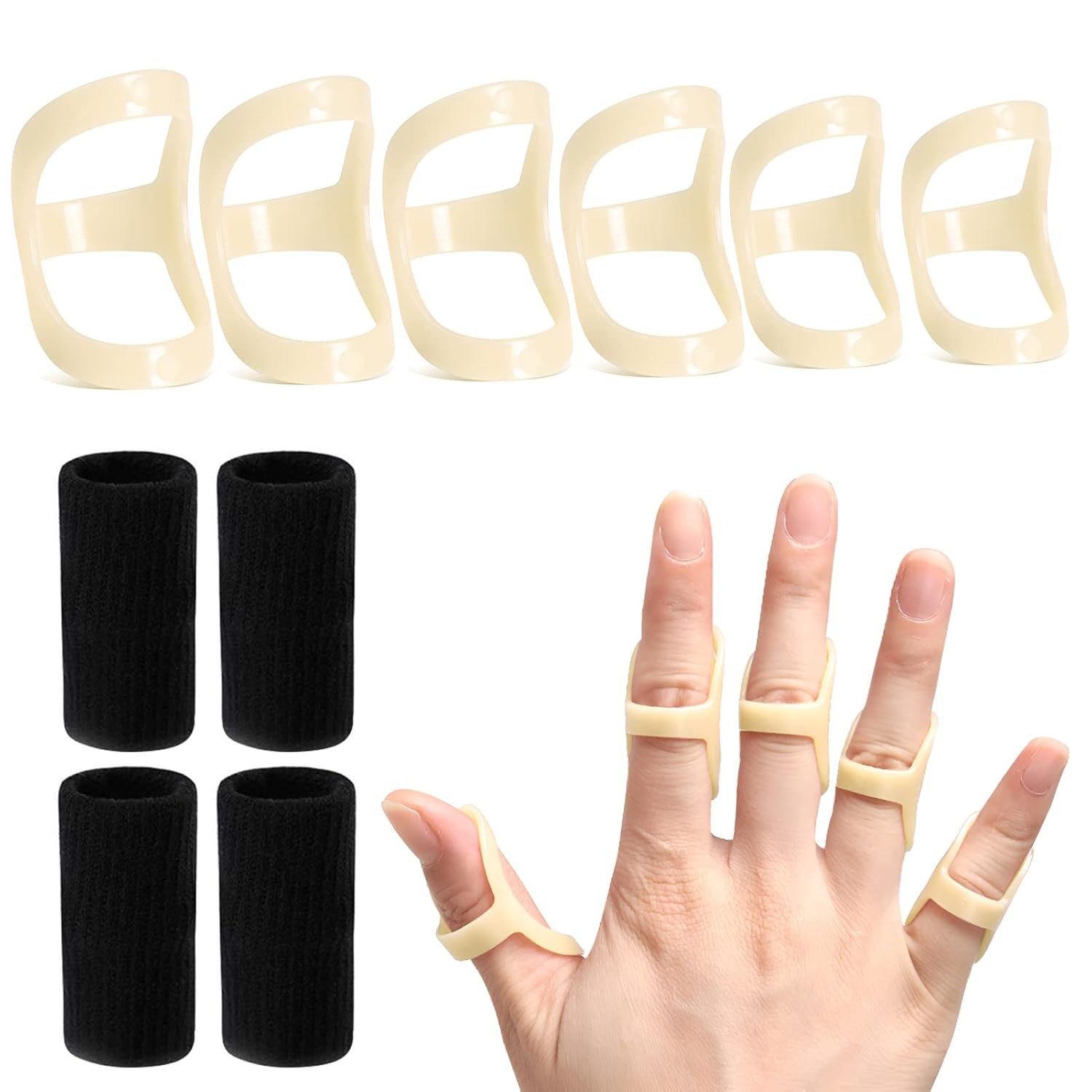 10Pcs Oval Finger Splints & Sleeves Kit, 6 Graduated Trigger Finger Splint & 4 F