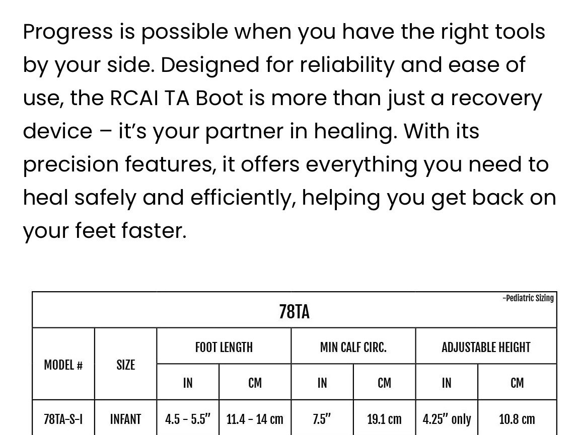 RCAI TA Boot Orthopedic Immobilization Boot Adjustable Foot/Ankle INFANT Black
