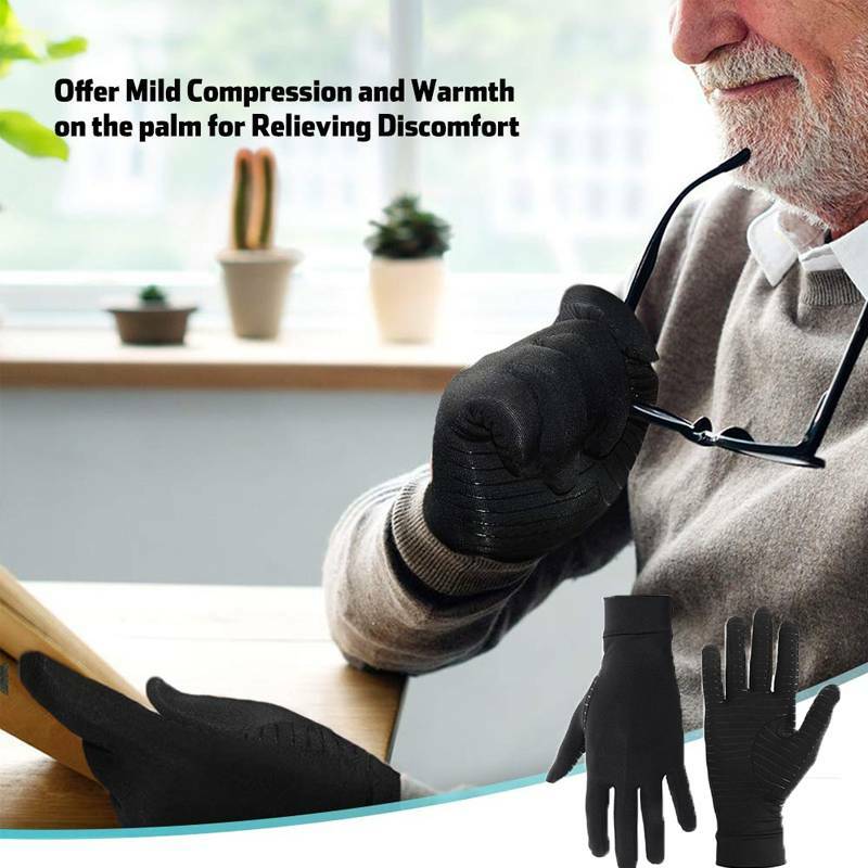 Copper Compression Gloves Therapy Circulation Pain Full Finger Arthritis IA