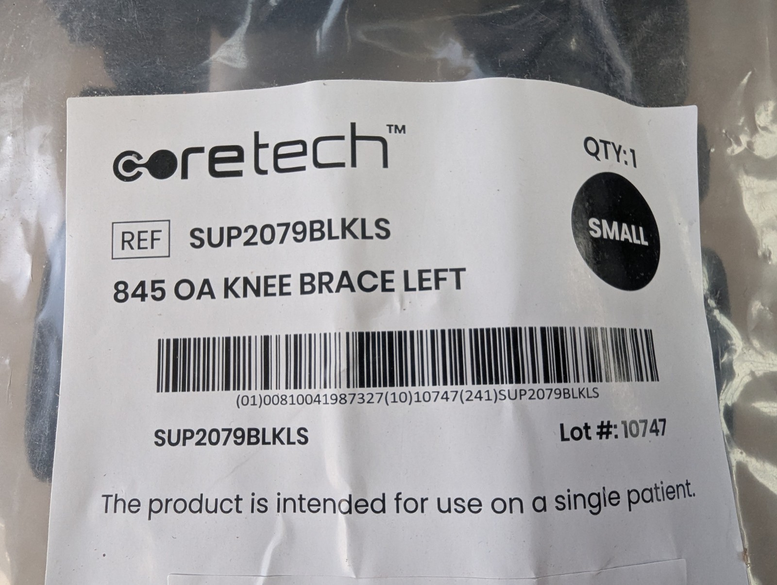 New Coretech LEFT Knee Brace 845 OA Size Small (SUP2079BLKRS) HCPCS L1845 L1852