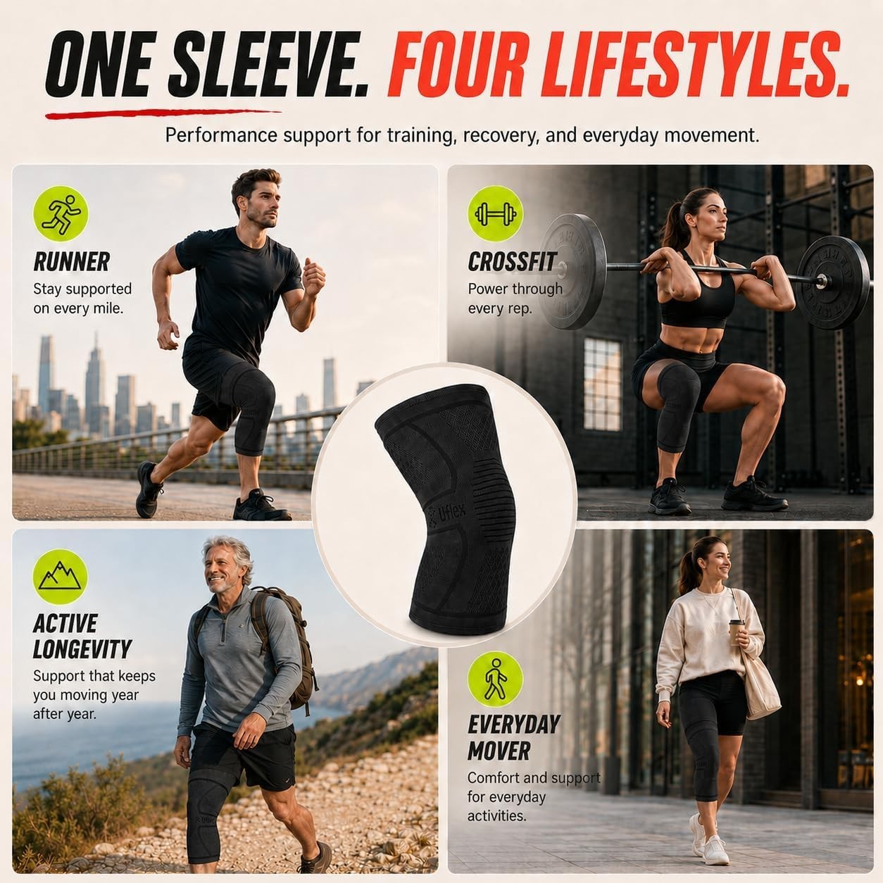Black Knee Support Wraps with Non-Slip Grip for Enhanced Stability & Pain Relief