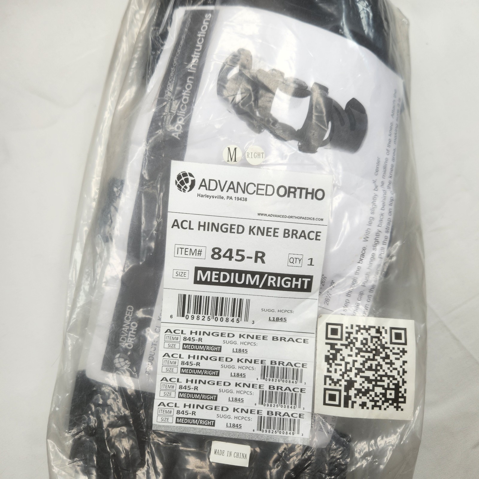 Advanced Ortho ACL Hinged Knee Brace RIGHT / MEDIUM 845-R L1845 New