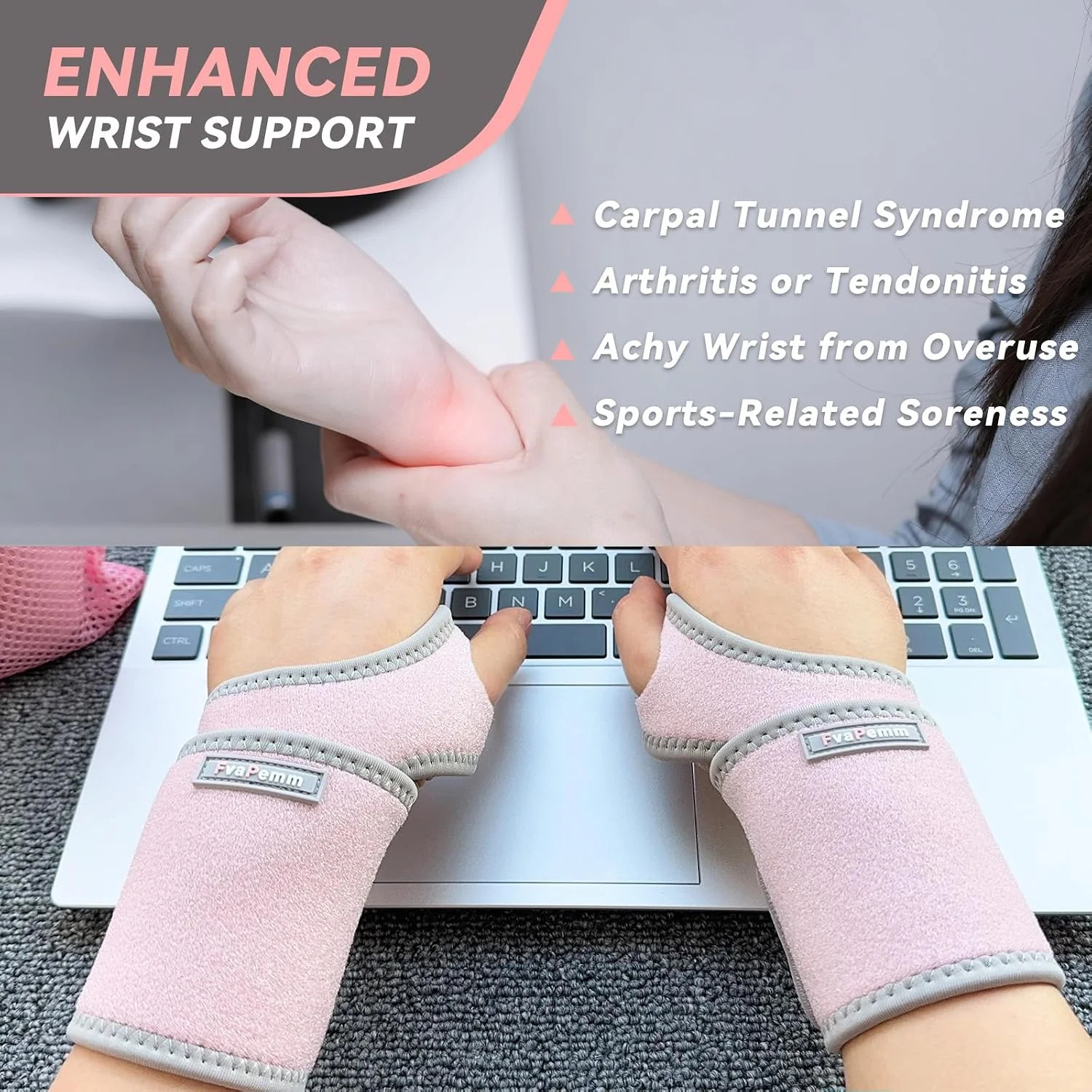 2 Pack Copper Wrist Brace Support for Carpal Tunnel, Pain Relief, Arthritis, Ten