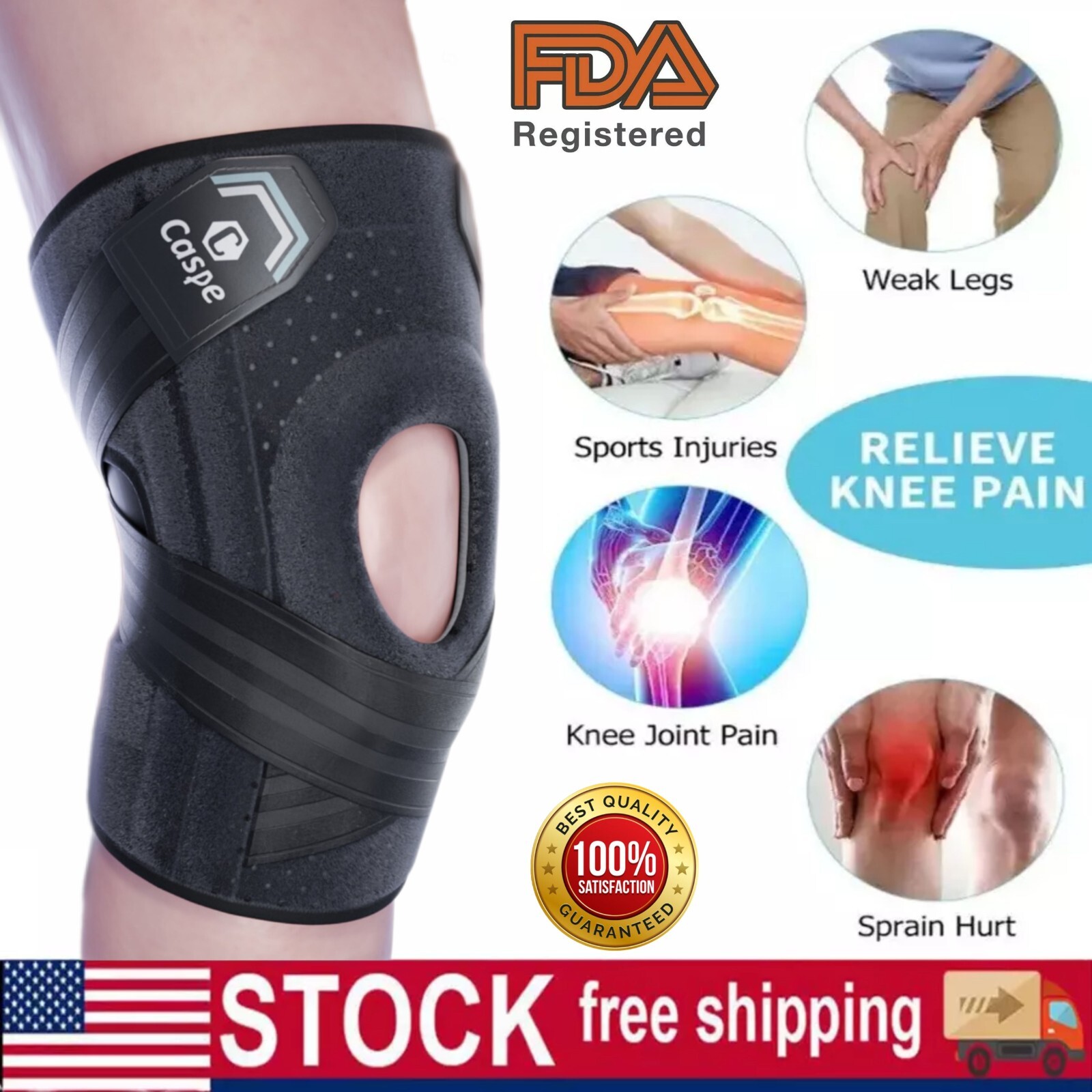 Caspe Knee Brace Support Stabilizer Patella Adjustable Knee Wrap for Arthritis
