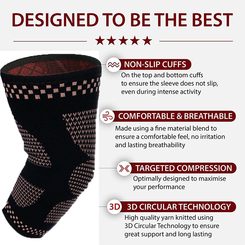 Copper Compression Arm Sleeves Elbows Support Brace Joint Pain Arthritis Relief
